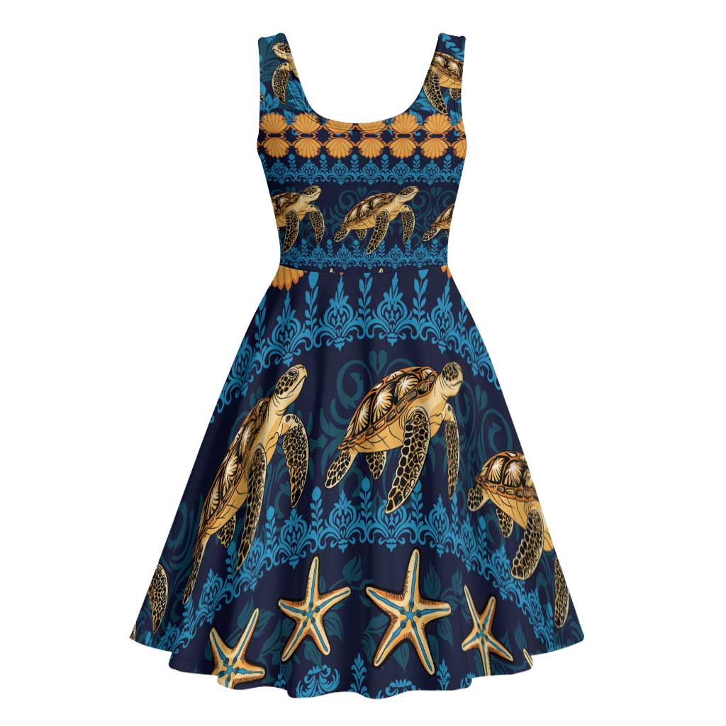 Hawaii Turtles Starfish Unique Pattern Midi Dress - Polynesian Pride