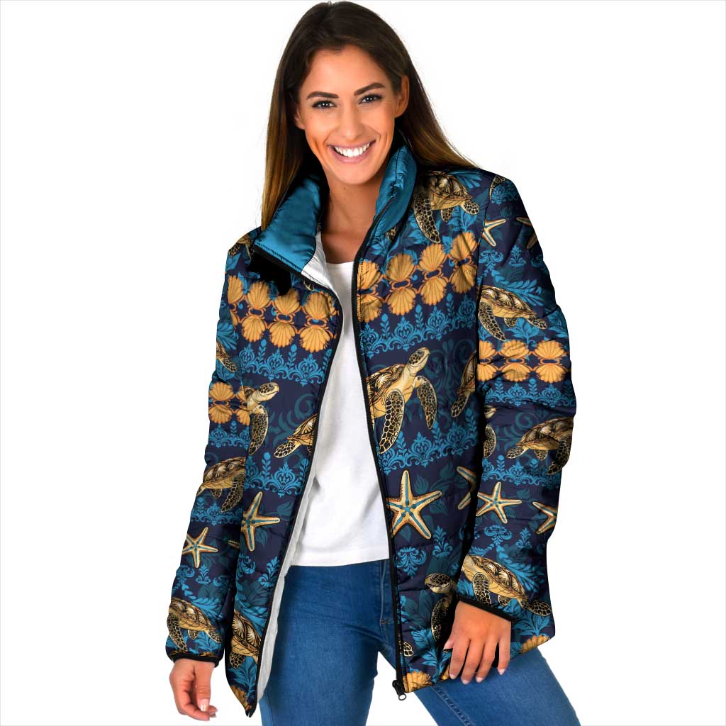 Hawaii Turtles Starfish Unique Pattern Padded Jacket - Polynesian Pride