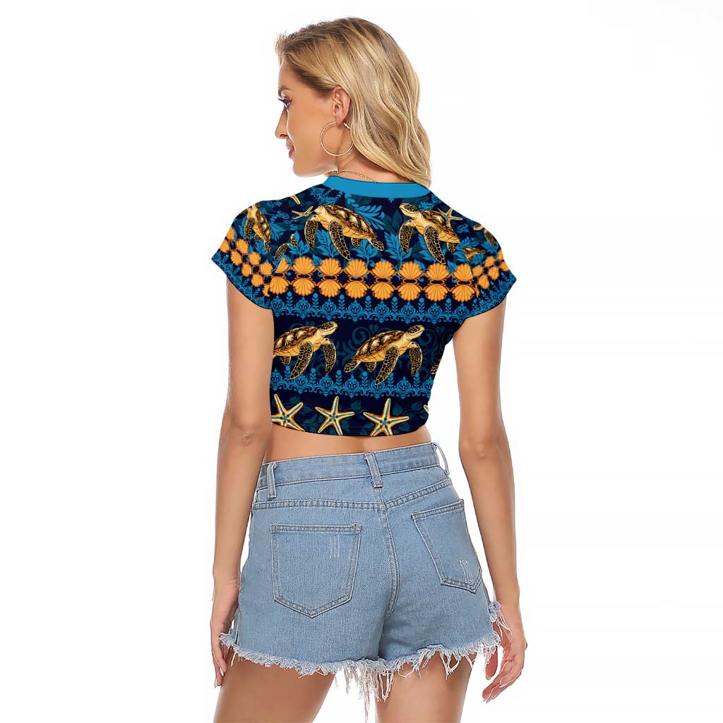 Hawaii Turtles Starfish Unique Pattern Raglan Cropped T Shirt - Polynesian Pride