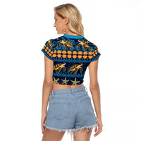 Hawaii Turtles Starfish Unique Pattern Raglan Cropped T Shirt - Polynesian Pride