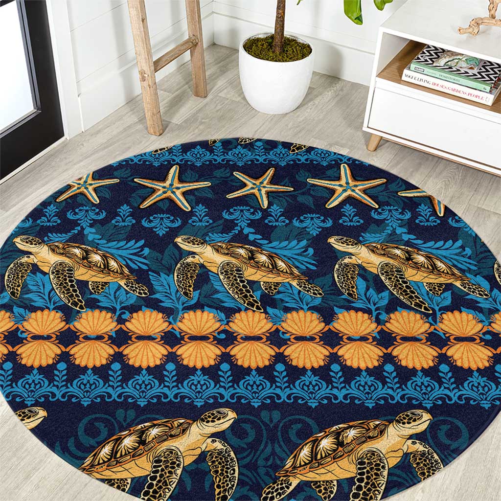 Hawaii Turtles Starfish Unique Pattern Round Carpet - Polynesian Pride