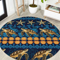 Hawaii Turtles Starfish Unique Pattern Round Carpet - Polynesian Pride