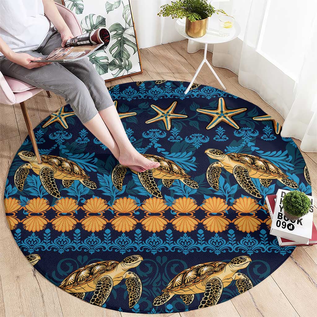Hawaii Turtles Starfish Unique Pattern Round Carpet - Polynesian Pride