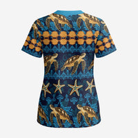 Hawaii Turtles Starfish Unique Pattern Scrub Top - Polynesian Pride
