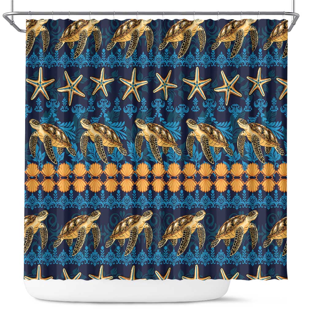 Hawaii Turtles Starfish Unique Pattern Shower Curtain - Polynesian Pride
