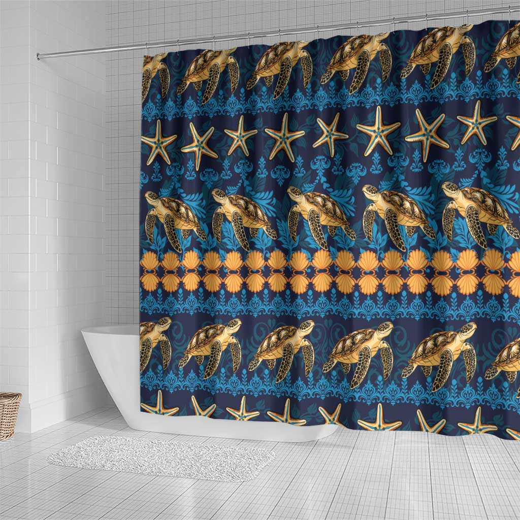 Hawaii Turtles Starfish Unique Pattern Shower Curtain - Polynesian Pride