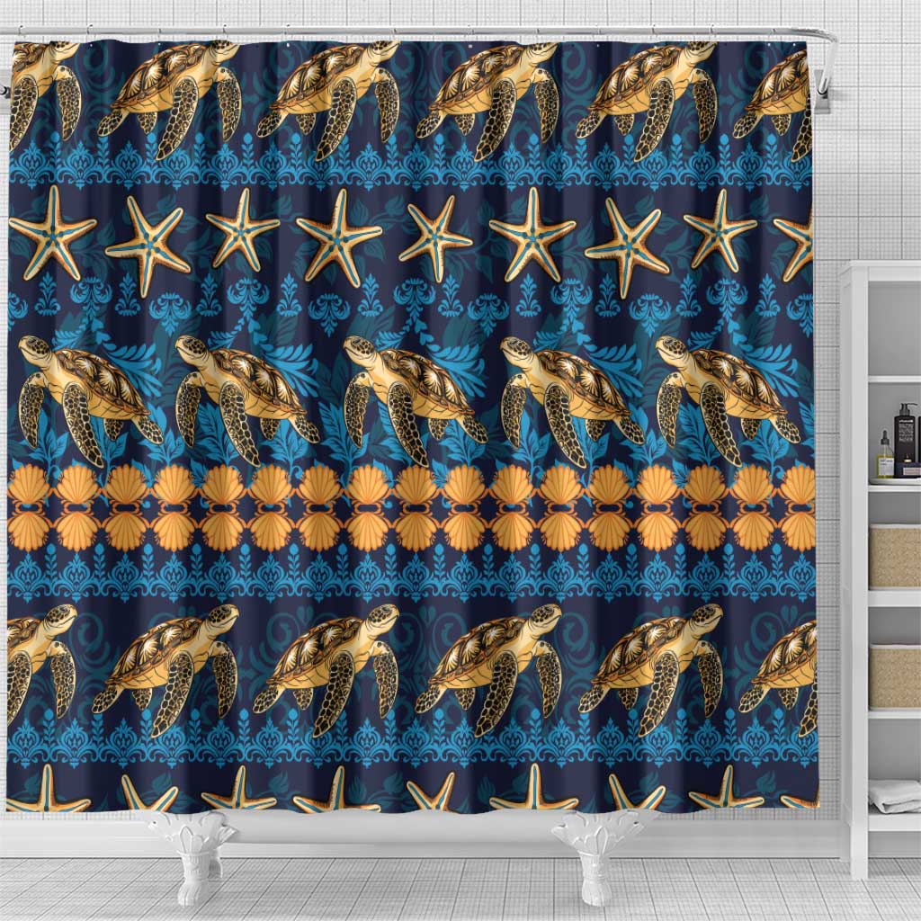 Hawaii Turtles Starfish Unique Pattern Shower Curtain - Polynesian Pride