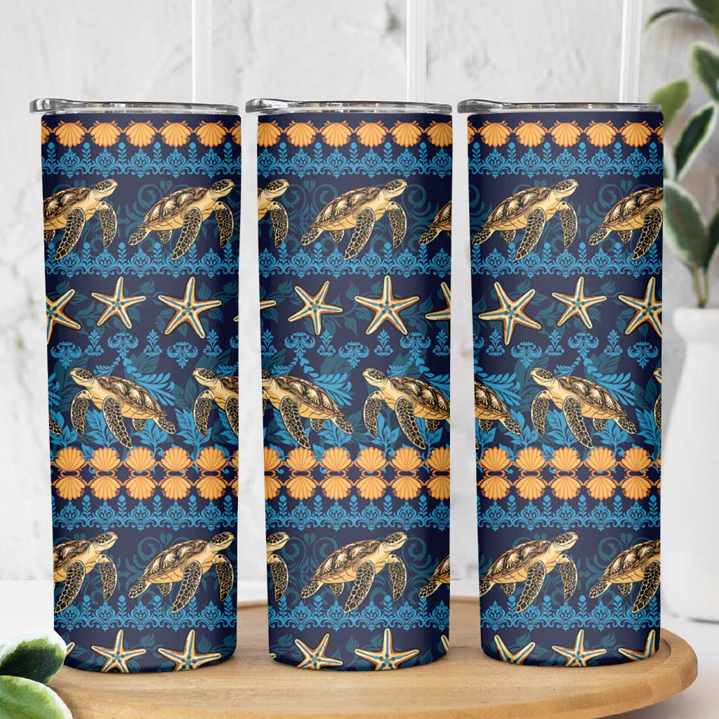 Hawaii Turtles Starfish Unique Pattern Skinny Tumbler - Polynesian Pride