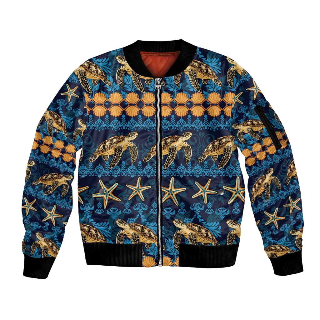 Hawaii Turtles Starfish Unique Pattern Sleeve Zip Bomber Jacket LT01 Unisex Blue - Polynesian Pride