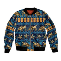 Hawaii Turtles Starfish Unique Pattern Sleeve Zip Bomber Jacket LT01 Unisex Blue - Polynesian Pride