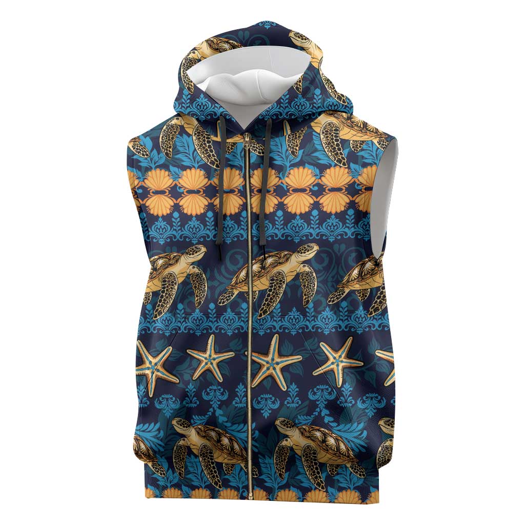 Hawaii Turtles Starfish Unique Pattern Sleeveless Zip Hoodie - Polynesian Pride