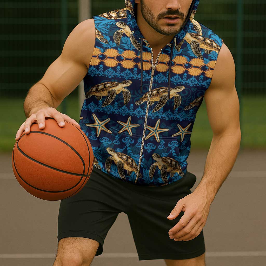 Hawaii Turtles Starfish Unique Pattern Sleeveless Zip Hoodie - Polynesian Pride