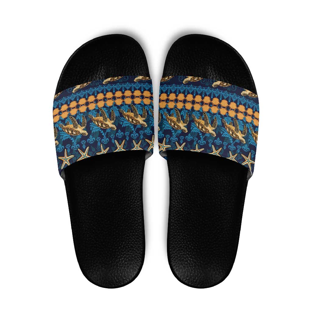 Hawaii Turtles Starfish Unique Pattern Slide Sandals LT01 Blue - Polynesian Pride