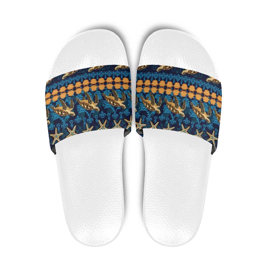 Hawaii Turtles Starfish Unique Pattern Slide Sandals LT01 Blue - Polynesian Pride