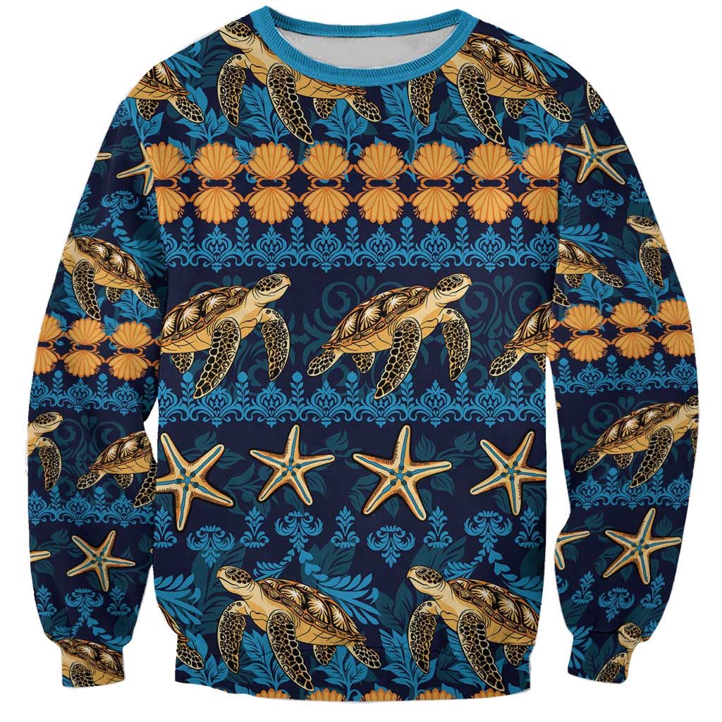 Hawaii Turtles Starfish Unique Pattern Sweatshirt LT01 Unisex Blue - Polynesian Pride