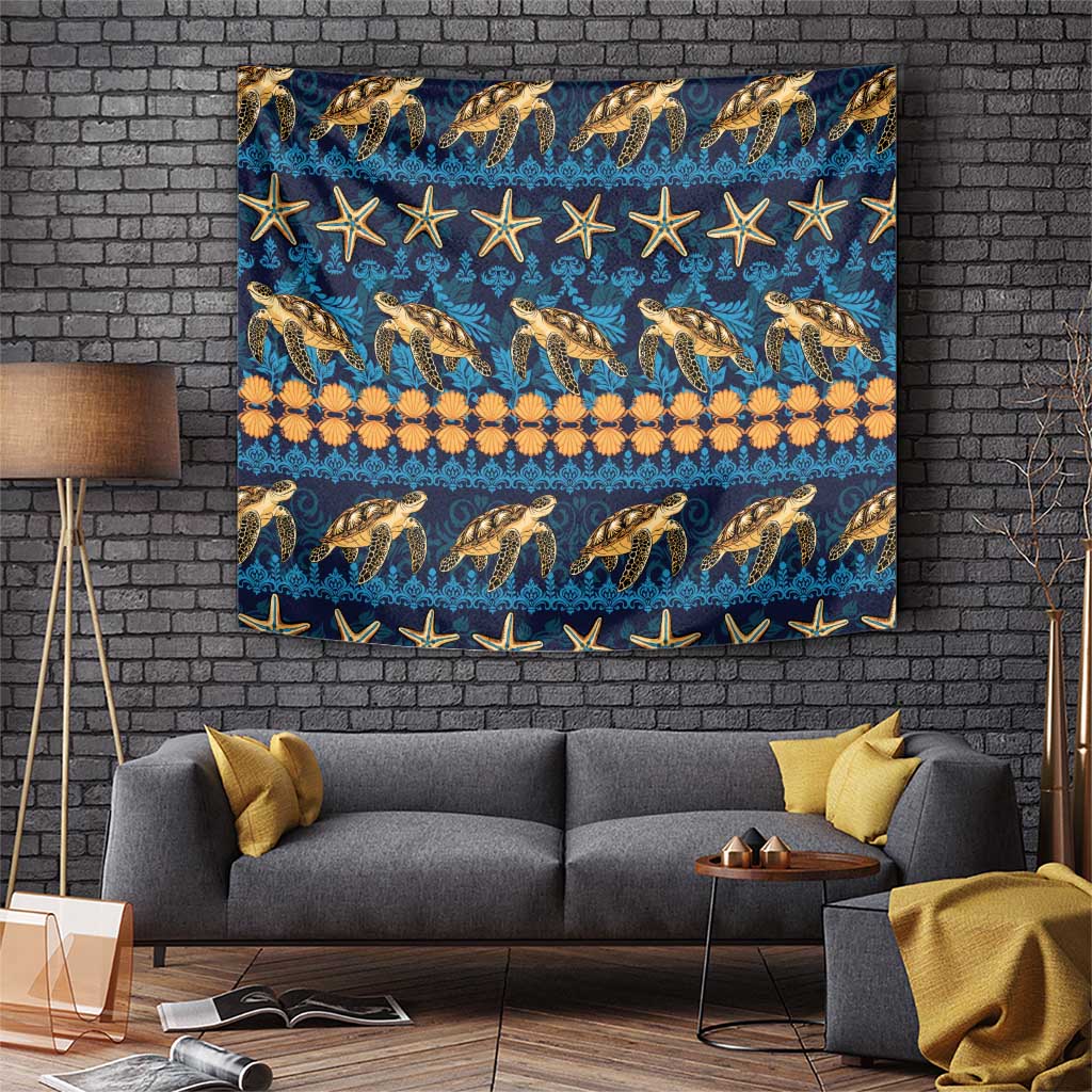 Hawaii Turtles Starfish Unique Pattern Tapestry LT01 Blue - Polynesian Pride