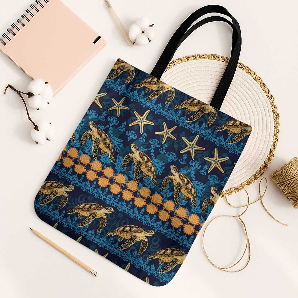 Hawaii Turtles Starfish Unique Pattern Tote Bag LT01 Black Strap One Size Blue - Polynesian Pride