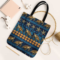 Hawaii Turtles Starfish Unique Pattern Tote Bag LT01 Black Strap One Size Blue - Polynesian Pride