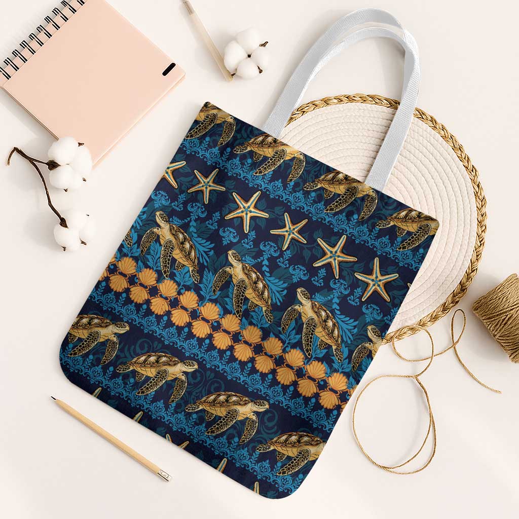 Hawaii Turtles Starfish Unique Pattern Tote Bag LT01 White Strap One Size Blue - Polynesian Pride