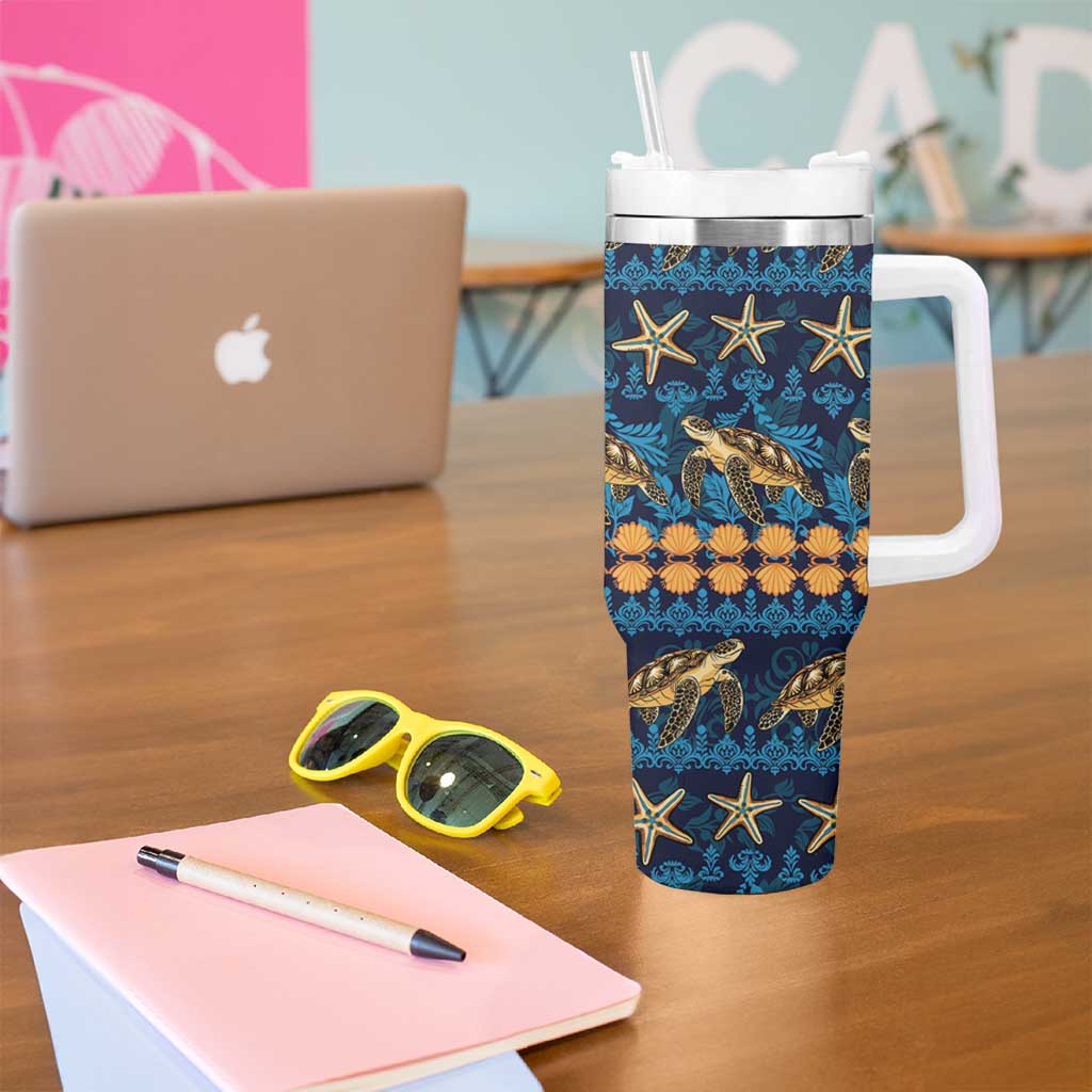 Hawaii Turtles Starfish Unique Pattern Tumbler With Handle - Polynesian Pride