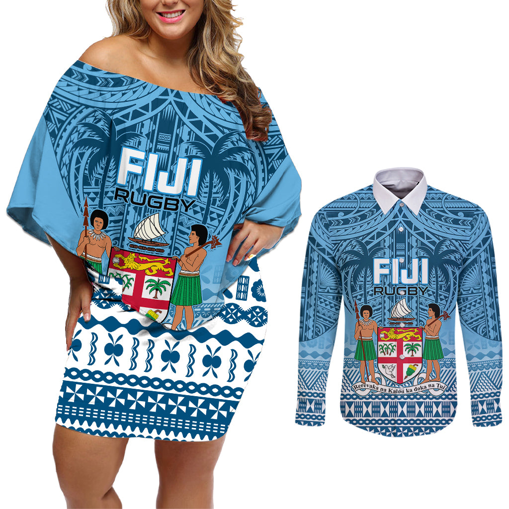 fiji-rugby-couples-matching-off-shoulder-short-dress-and-long-sleeve-button-shirts-fijian-go-2023-world-cup