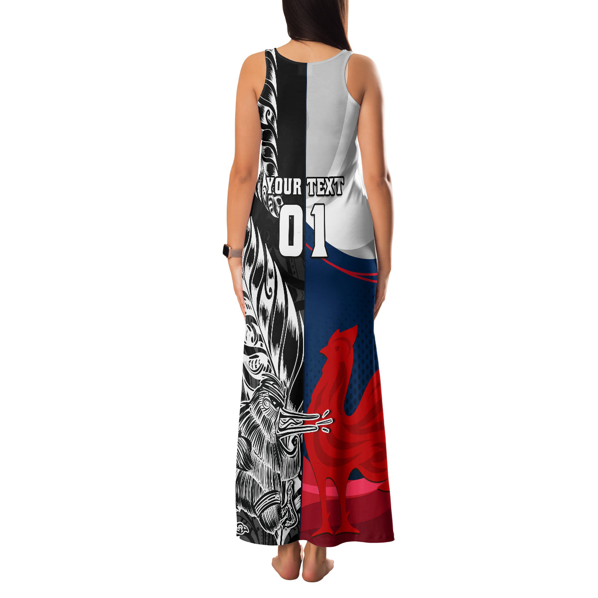 Custom New Zealand And France Rugby Family Matching Tank Maxi Dress and Hawaiian Shirt XV de France Kiwi Silver Fern 2023 World Cup LT01 - Polynesian Pride