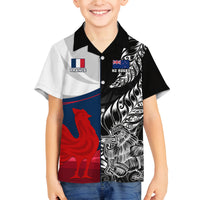 Custom New Zealand And France Rugby Family Matching Tank Maxi Dress and Hawaiian Shirt XV de France Kiwi Silver Fern 2023 World Cup LT01 Son's Shirt Black - Polynesian Pride