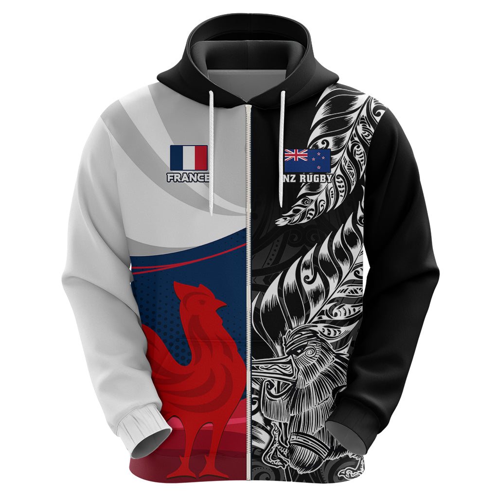 Custom New Zealand And France Rugby Hoodie XV de France Kiwi Silver Fern 2023 World Cup LT01 - Polynesian Pride