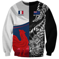 Custom New Zealand And France Rugby Sweatshirt XV de France Kiwi Silver Fern 2023 World Cup LT01 Unisex Black - Polynesian Pride