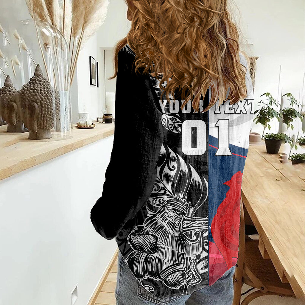 Custom New Zealand And France Rugby Women Casual Shirt XV de France Kiwi Silver Fern 2023 World Cup LT01 - Polynesian Pride
