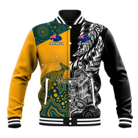 Custom New Zealand And Australia Rugby Baseball Jacket Wallabies Kiwi Silver Fern 2023 World Cup LT01 Unisex Black - Polynesian Pride