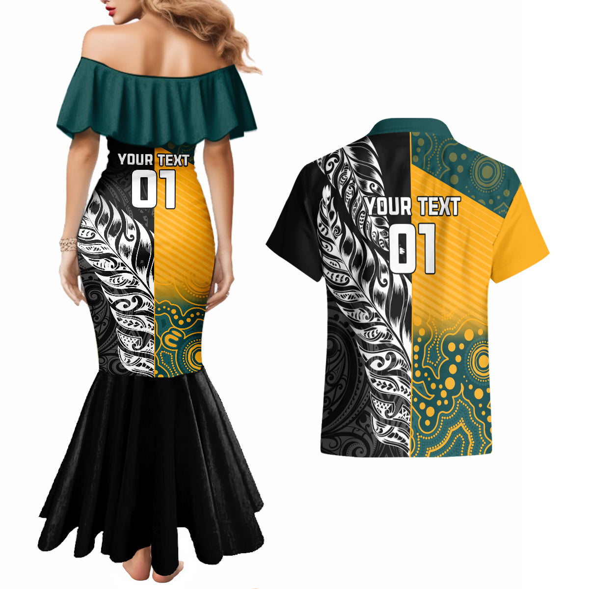 custom-new-zealand-and-ausrtralia-rugby-couples-matching-mermaid-dress-and-hawaiian-shirt-wallabies-kiwi-silver-fern-2023-world-cup