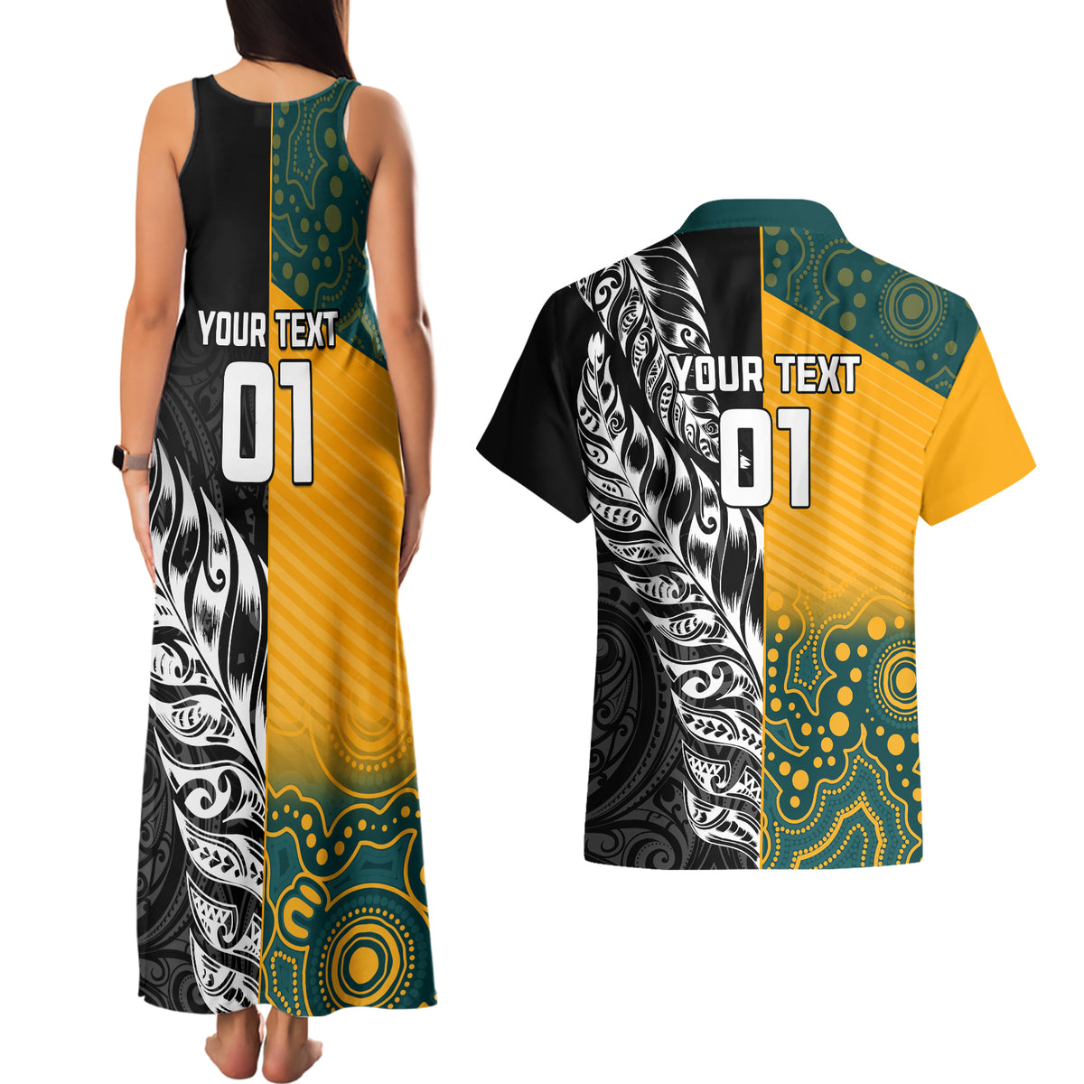 Custom New Zealand And Australia Rugby Couples Matching Tank Maxi Dress and Hawaiian Shirt Wallabies Kiwi Silver Fern 2023 World Cup LT01 - Polynesian Pride
