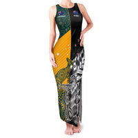 Custom New Zealand And Australia Rugby Family Matching Tank Maxi Dress and Hawaiian Shirt Wallabies Kiwi Silver Fern 2023 World Cup LT01 Mom's Dress Black - Polynesian Pride