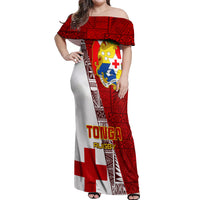 Custom Tonga Rugby Off Shoulder Maxi Dress Tongan Go 2023 World Cup LT01 Women Red - Polynesian Pride