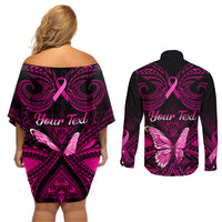 personalised-pink-out-couples-matching-off-shoulder-short-dress-and-long-sleeve-button-shirts-breast-cancer-awareness-polynesian-pattern-black-version