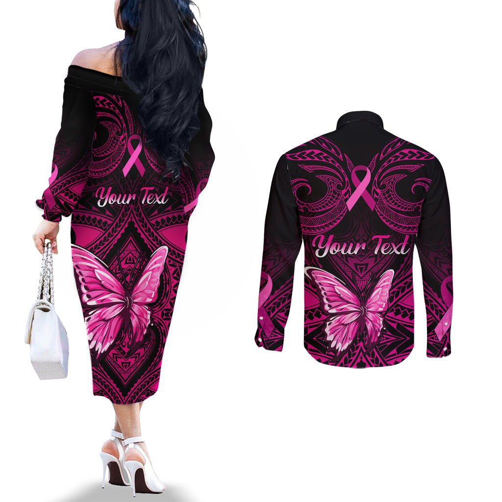 personalised-pink-out-couples-matching-off-the-shoulder-long-sleeve-dress-and-long-sleeve-button-shirts-breast-cancer-awareness-polynesian-pattern-black-version