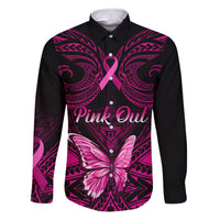 Personalised Pink Out Family Matching Puletasi Dress and Hawaiian Shirt Breast Cancer Awareness Polynesian Pattern Black Version LT01 Dad's Shirt - Long Sleeve Black - Polynesian Pride