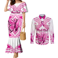 personalised-pink-out-couples-matching-mermaid-dress-and-long-sleeve-button-shirts-breast-cancer-awareness-polynesian-pattern-white-version