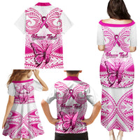 Personalised Pink Out Family Matching Puletasi Dress and Hawaiian Shirt Breast Cancer Awareness Polynesian Pattern White Version LT01 - Polynesian Pride