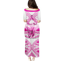 Personalised Pink Out Family Matching Puletasi Dress and Hawaiian Shirt Breast Cancer Awareness Polynesian Pattern White Version LT01 - Polynesian Pride