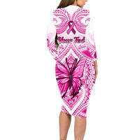 personalised-pink-out-long-sleeve-bodycon-dress-breast-cancer-awareness-polynesian-pattern-white-version