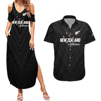 Custom Football New Zealand Couples Matching Summer Maxi Dress and Hawaiian Shirt Aotearoa United Black Version - Polynesian Pride