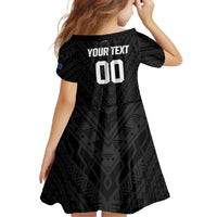 Custom Football New Zealand Family Matching Long Sleeve Bodycon Dress and Hawaiian Shirt Aotearoa United Black Version - Polynesian Pride