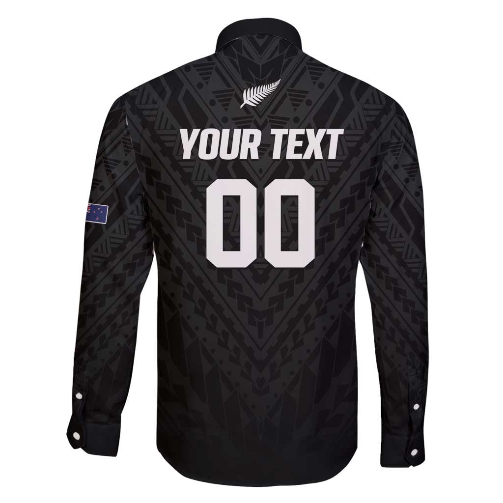 Custom Football New Zealand Family Matching Long Sleeve Bodycon Dress and Hawaiian Shirt Aotearoa United Black Version - Polynesian Pride