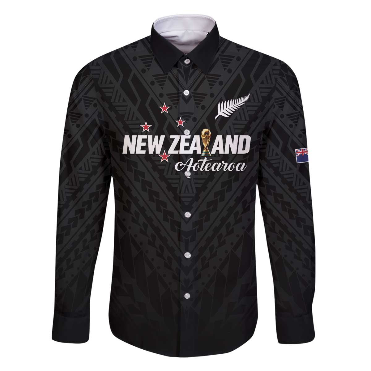 Custom Football New Zealand Family Matching Off The Shoulder Long Sleeve Dress and Hawaiian Shirt Aotearoa United Black Version - Polynesian Pride