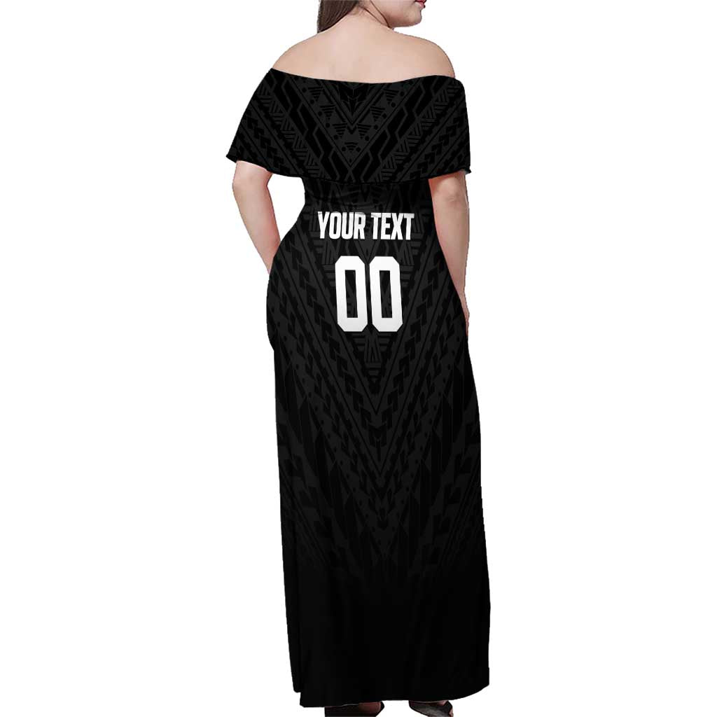Custom Football New Zealand Family Matching Off Shoulder Maxi Dress and Hawaiian Shirt Aotearoa United Black Version - Polynesian Pride