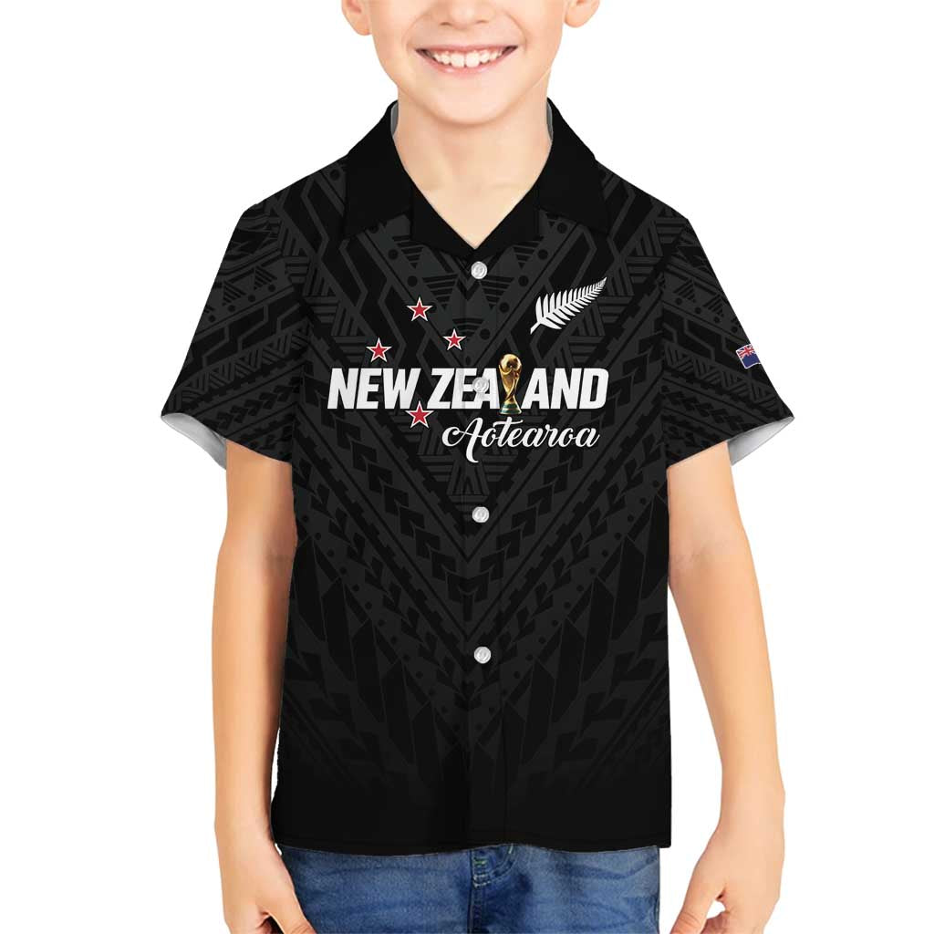 Custom Football New Zealand Family Matching Off Shoulder Maxi Dress and Hawaiian Shirt Aotearoa United Black Version - Polynesian Pride