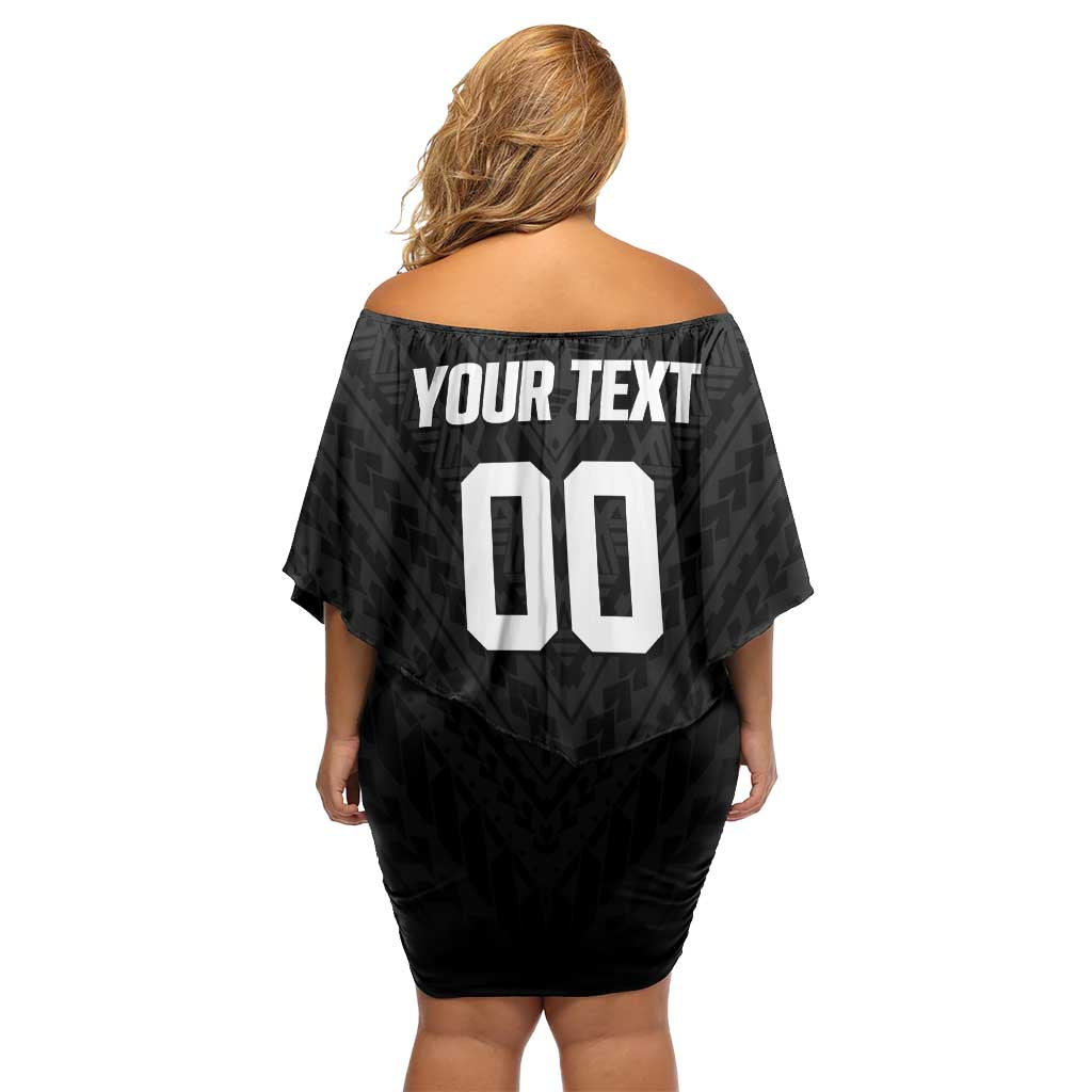 Custom Football New Zealand Family Matching Off Shoulder Short Dress and Hawaiian Shirt Aotearoa United Black Version - Polynesian Pride
