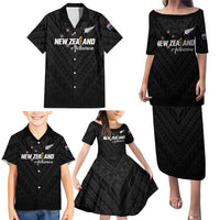 Custom Football New Zealand Family Matching Puletasi and Hawaiian Shirt Aotearoa United Black Version LT01 - Polynesian Pride